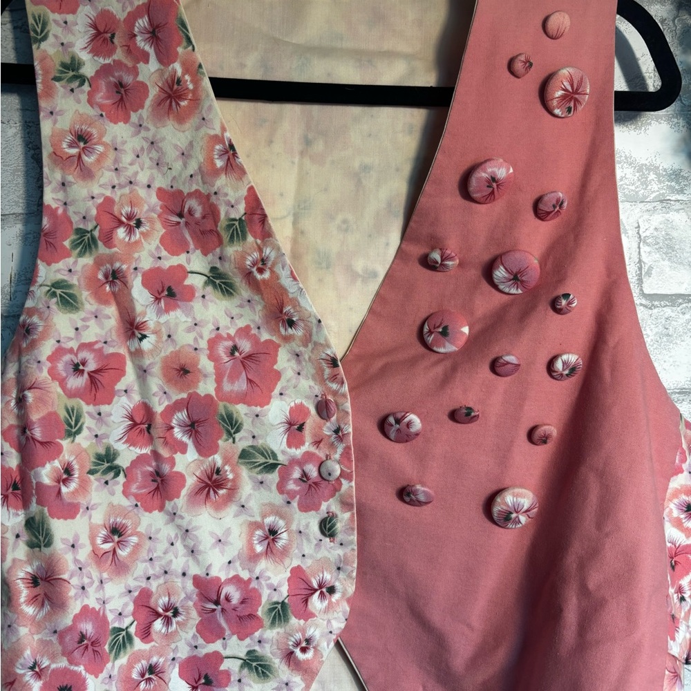 Vintage Hand made Coral Pink Floral Button Detail Vest
